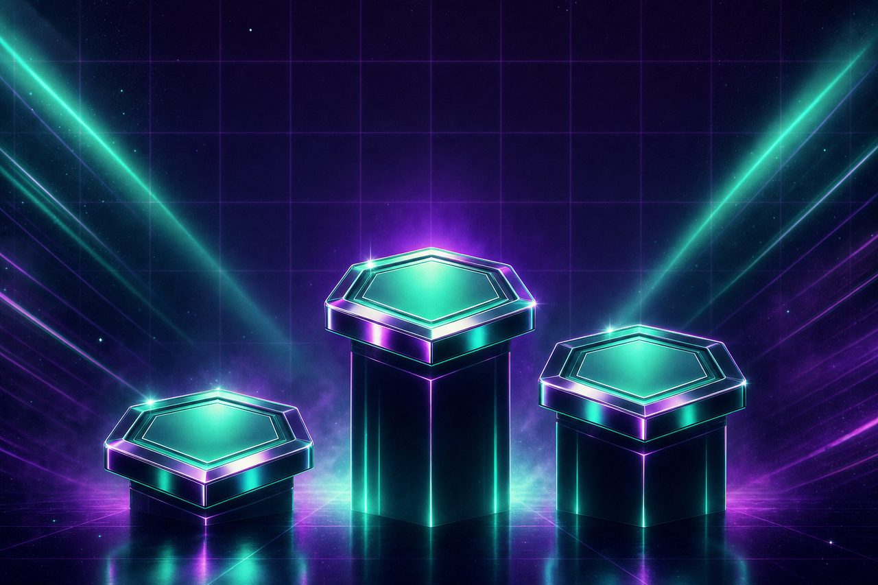 Abstract arcade tokens ranked on a podium, representing the best social casinos