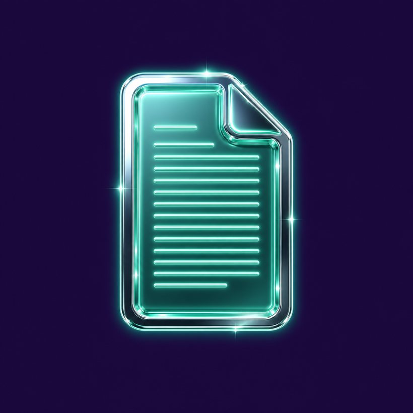 A glowing chrome document panel with fine light-lines, representing clear terms