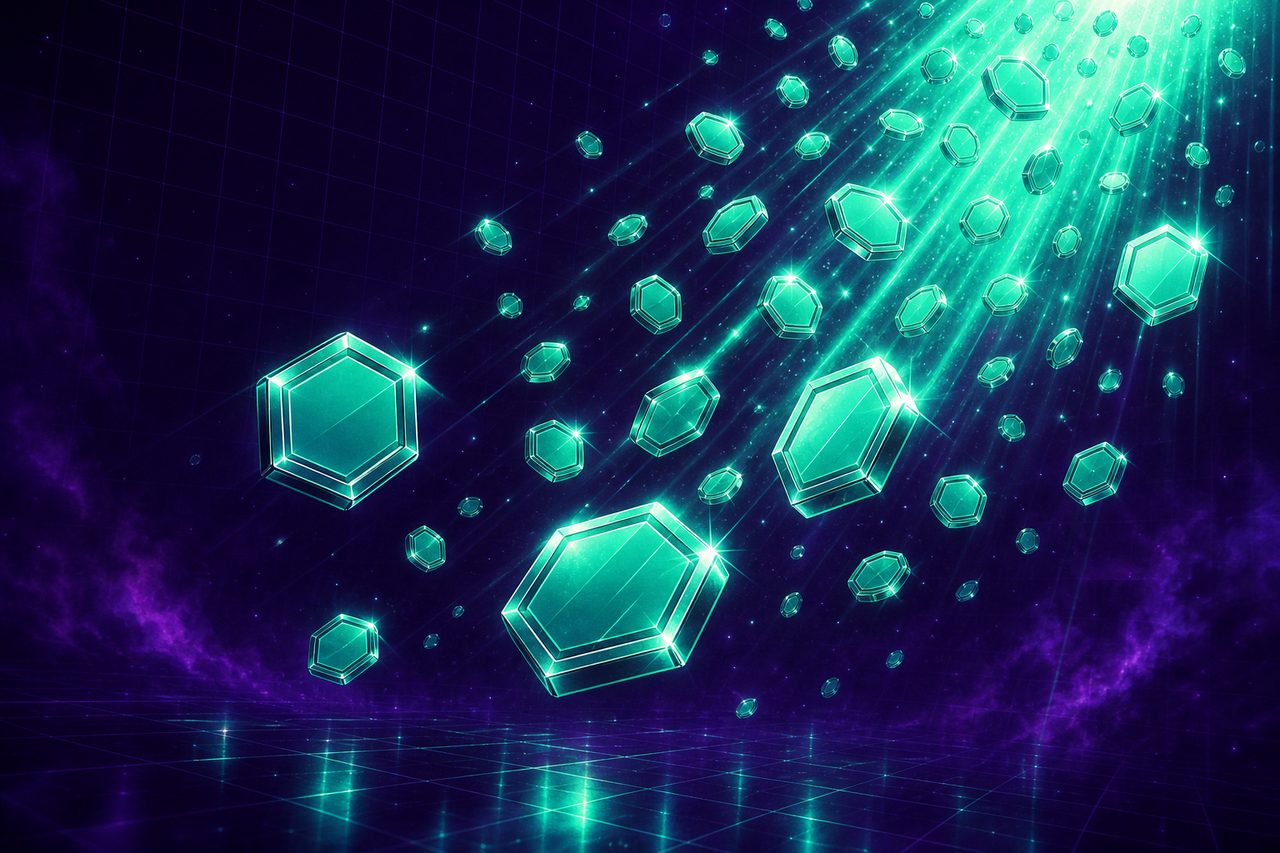 A cascade of free glowing tokens representing free Sweeps Coins