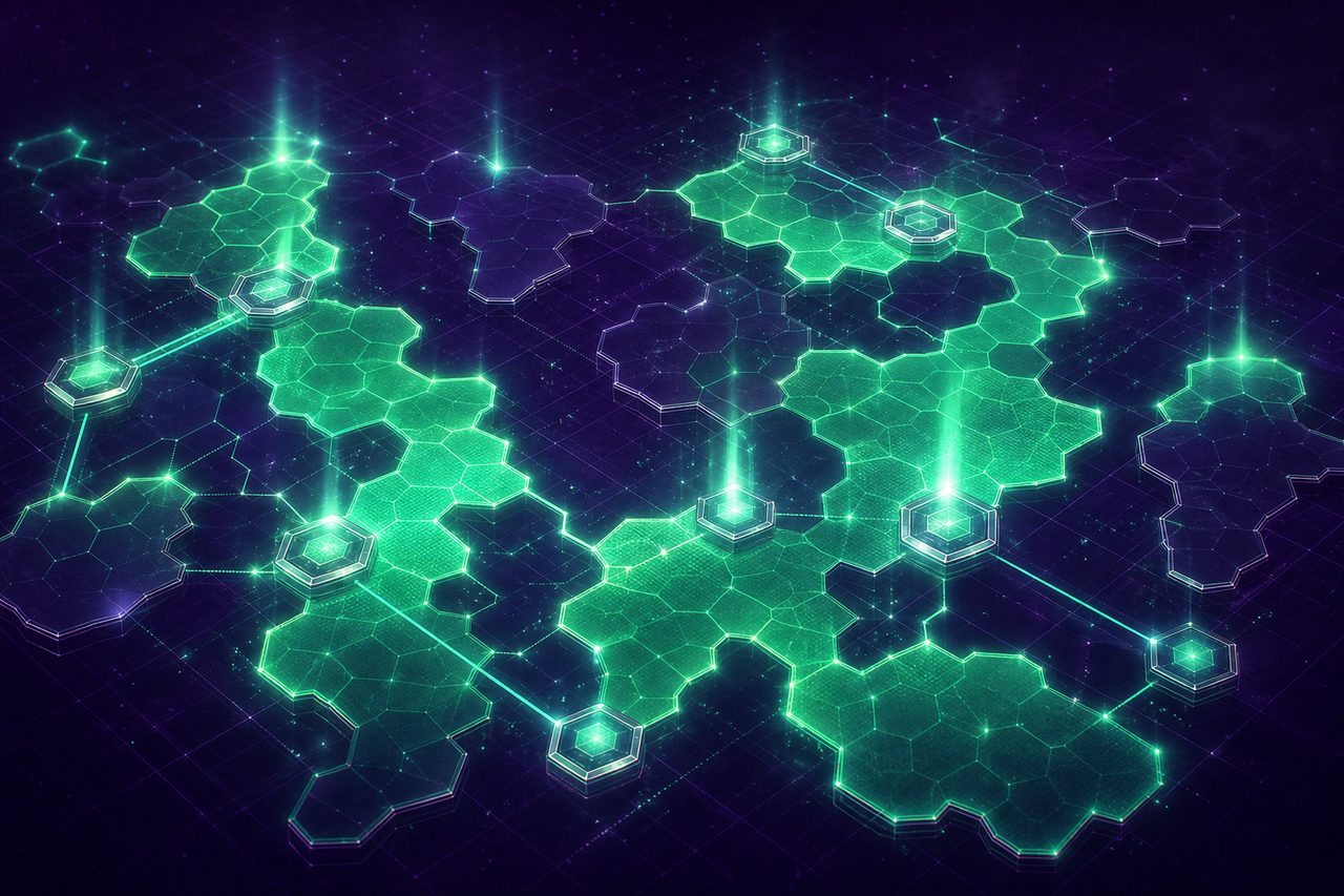 An abstract lit grid-map representing social casino availability by state