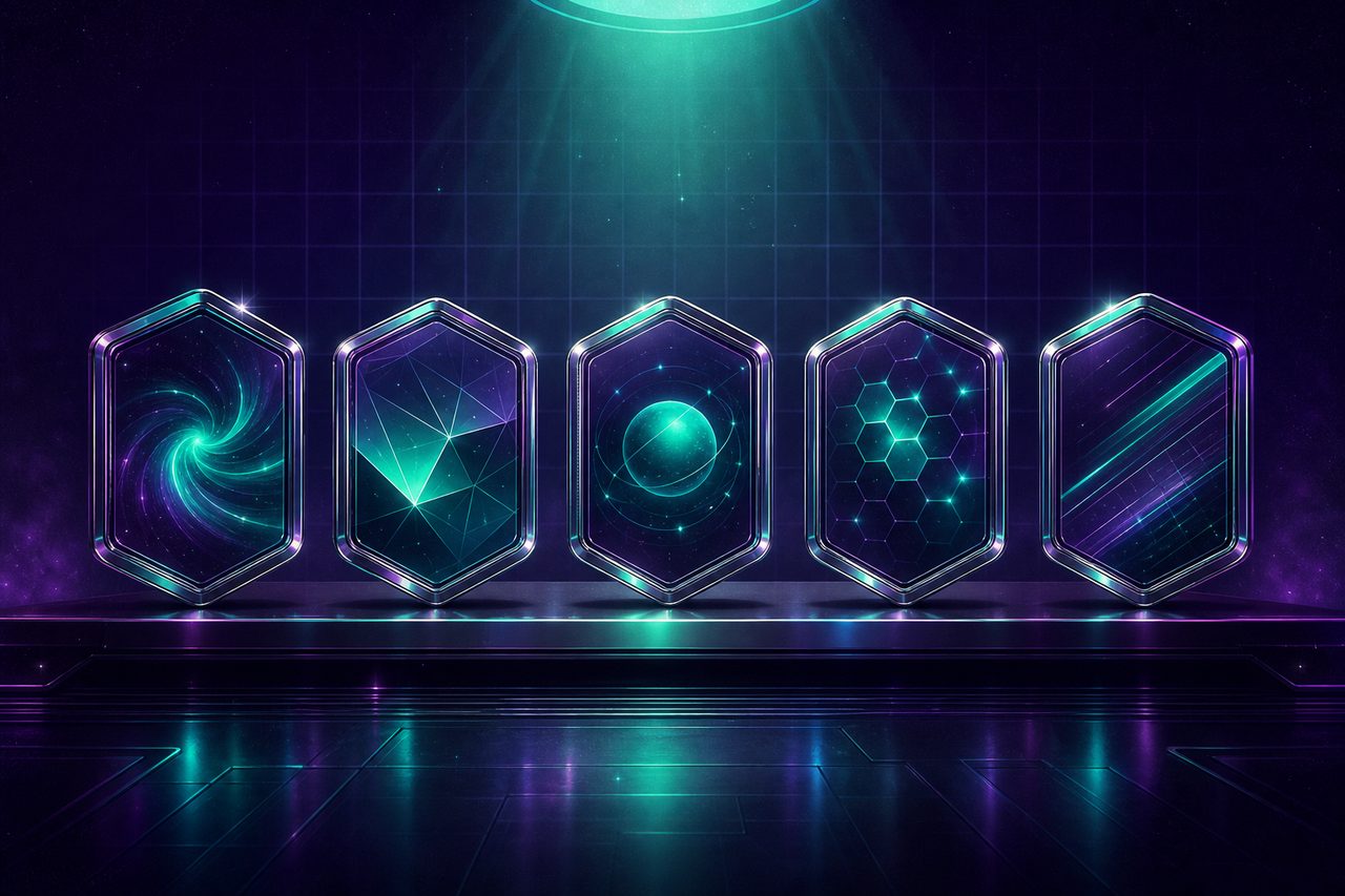 Chrome-framed tokens inspected under a spotlight, representing social casino reviews